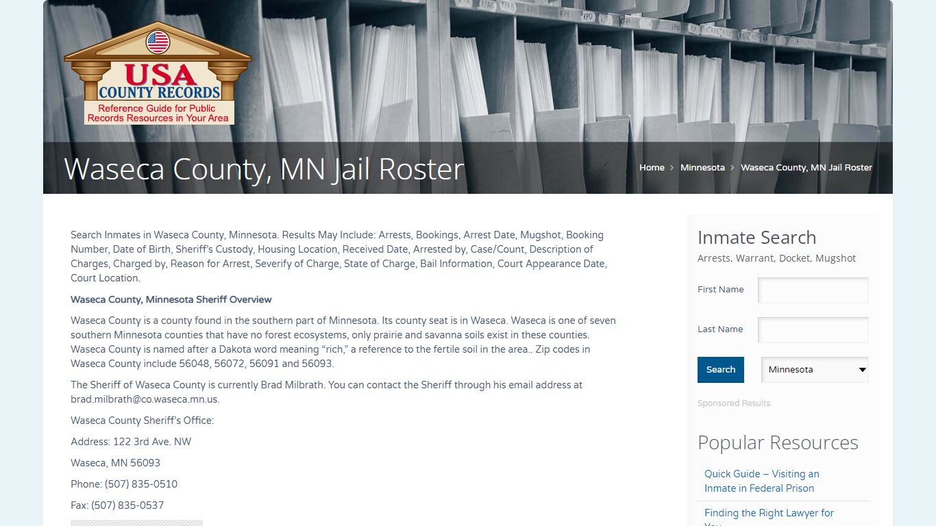 Waseca County, MN Jail Roster | Name Search